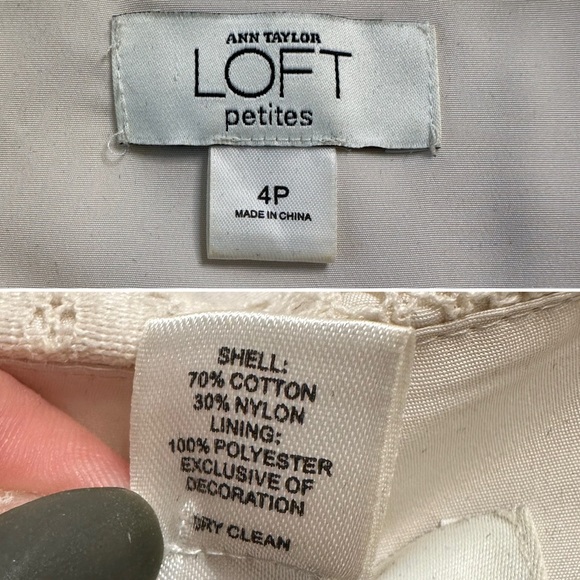 Ann Taylor LOFT 4P Petites Lace Fit & Flare Dress White Black Trim Midi - Picture 7 of 11